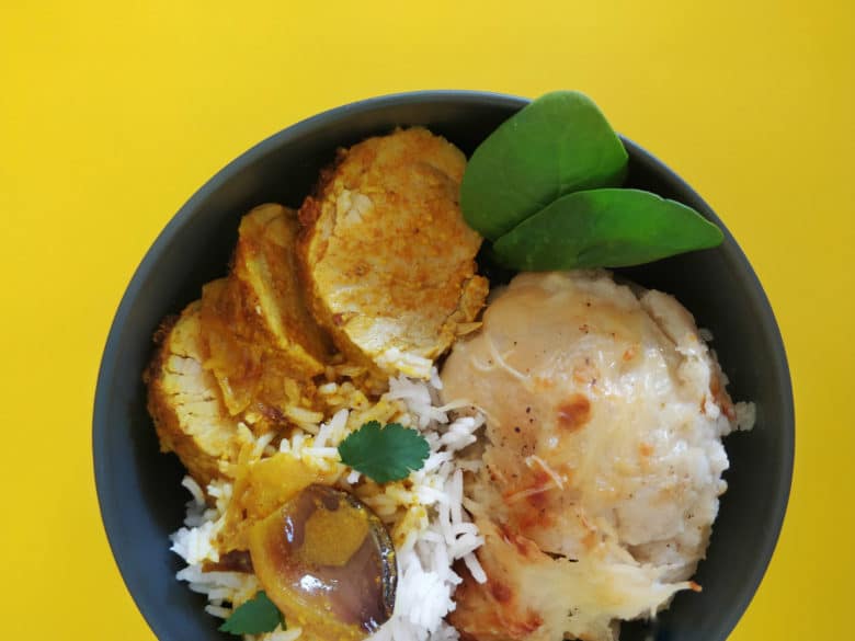Filet mignon de porc au curry et oignons rouges
